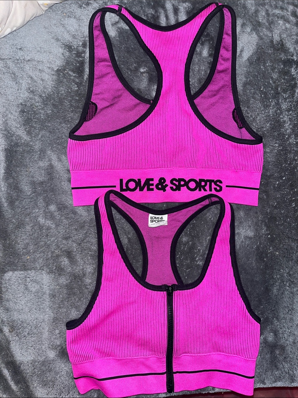 LOVE & SPORTS Women's Hot Pink Racerback Sports Bra - Front Zip & Ribbed Support
